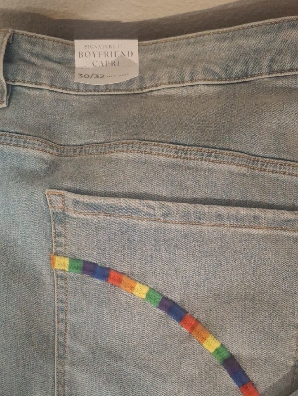 Lane Bryant Capri Jeans with Rainbow Pocket Embroidery size 30/32 NWT - Picture 2 of 8
